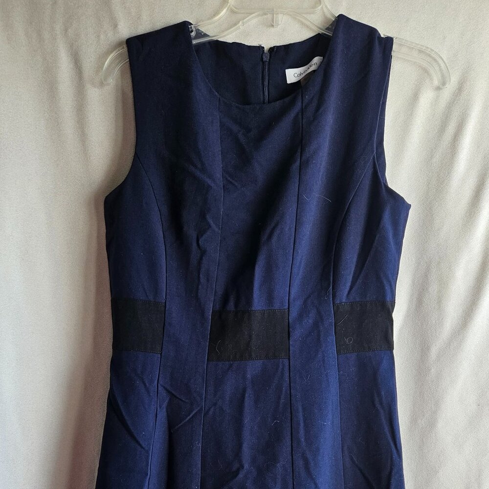 Calvin Klein dress, size 6. Business casual. Navy w/ black waist embellishment.